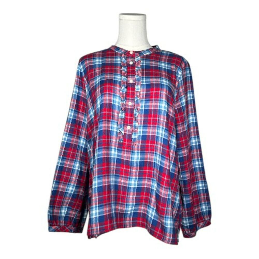 J Crew Mercantile Ruffle Flannel Shirt‎ Size Large